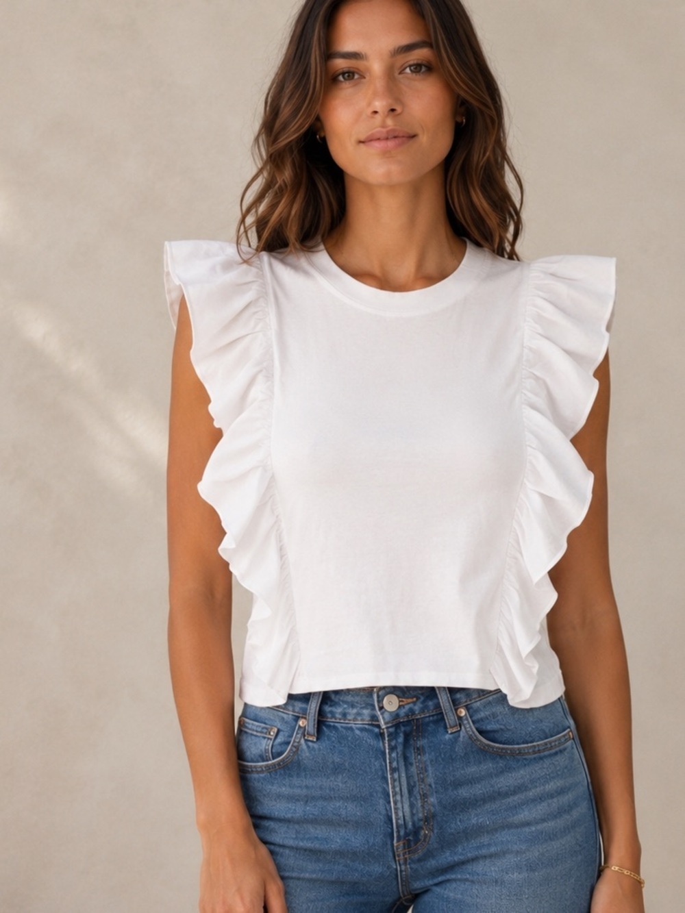 Aritzia Wilfred White Ruffle Sleeve Top – 100% Cotton – Size XS